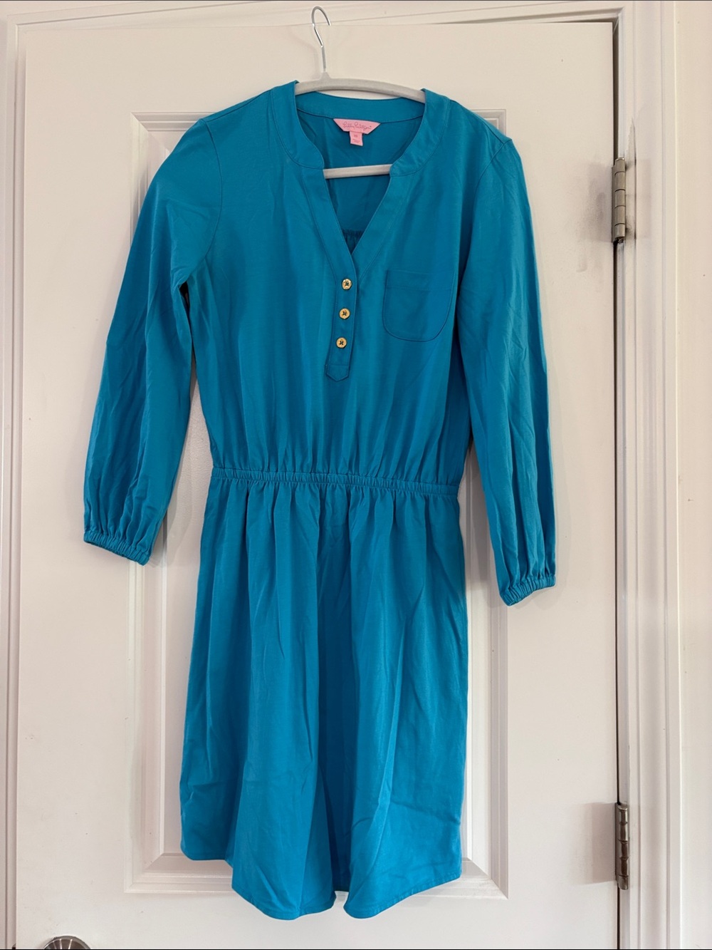 Lilly Pulitzer Turquoise Three-Quarter Sleeve Elastic-Waist Dress